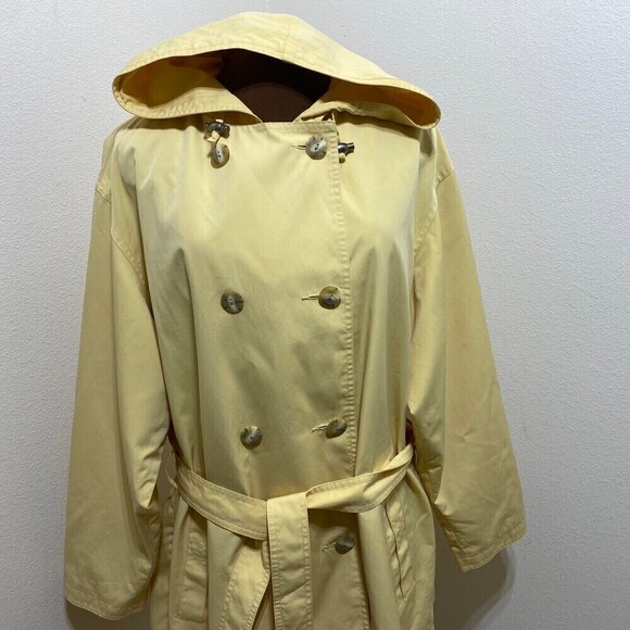 Woman's Size Large L.L. Bean Yellow Rain Trench Coat with Hood - Picture 6 of 10
